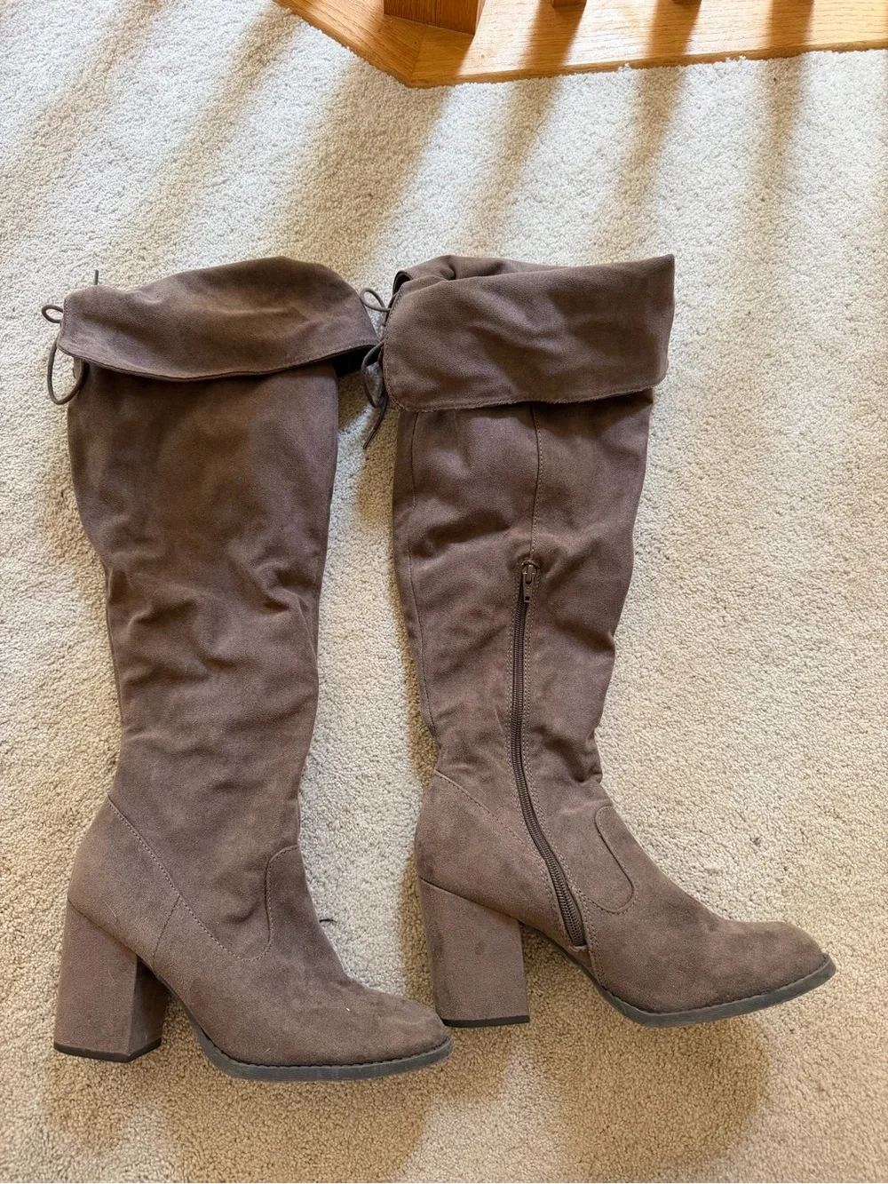 Over-the-Knee Block Heel Boots in Taupe Brown